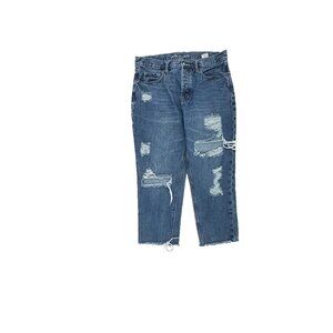 Old Navy Slouch Straight Button Fly Distressed Raw Hem Women's size 12 Blue Jean
